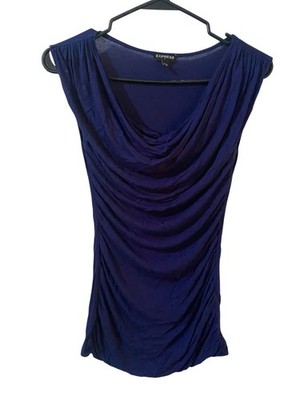 Express Women's XS Blue Sleeveless Draped Cowl Neck Blouse Stretch Career Top