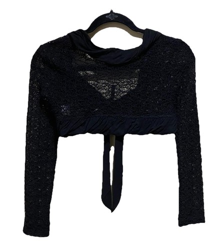 The Collection by Sara Sara Black Girls Lace Sweater Cardigan Size 12 Tie Front - Picture 13 of 14