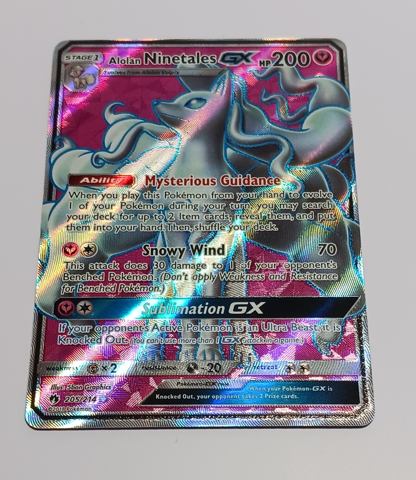 Alolan Ninetales GX 205/214 Holo Full Art NM Pokemon Card Lost Thunder