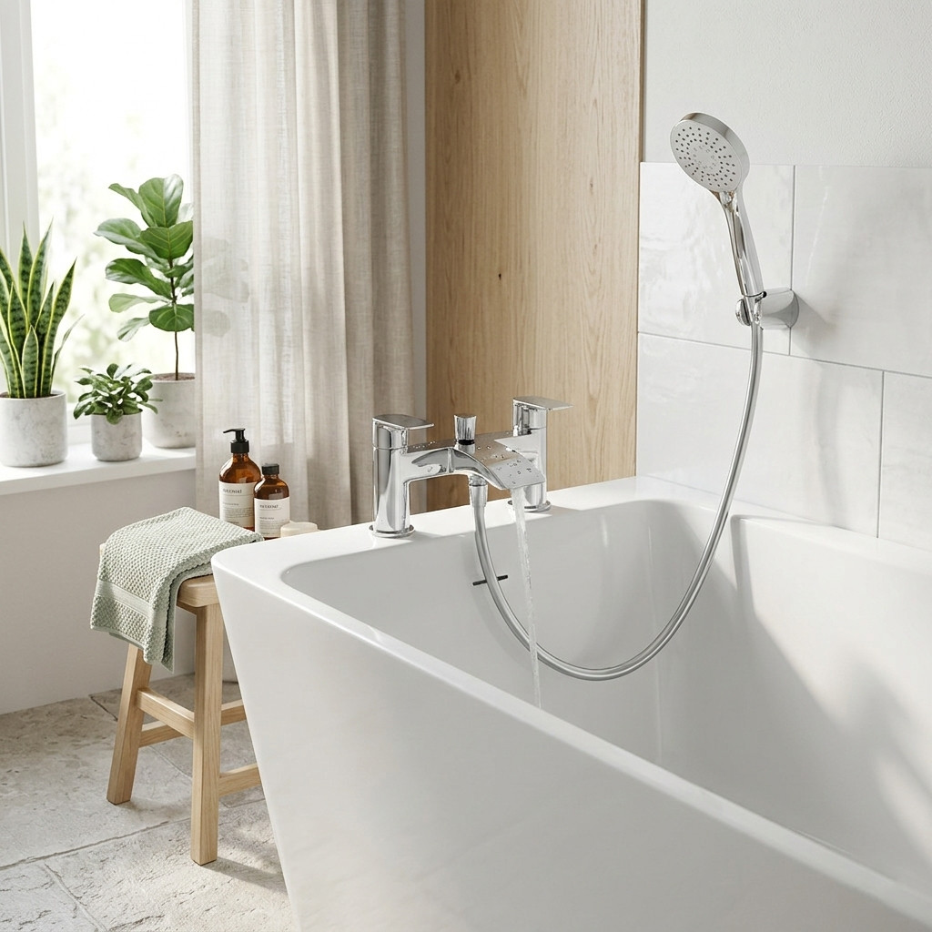 Lamina Bath & Shower Mixer Chrome - Dual Lever Tap with Handset