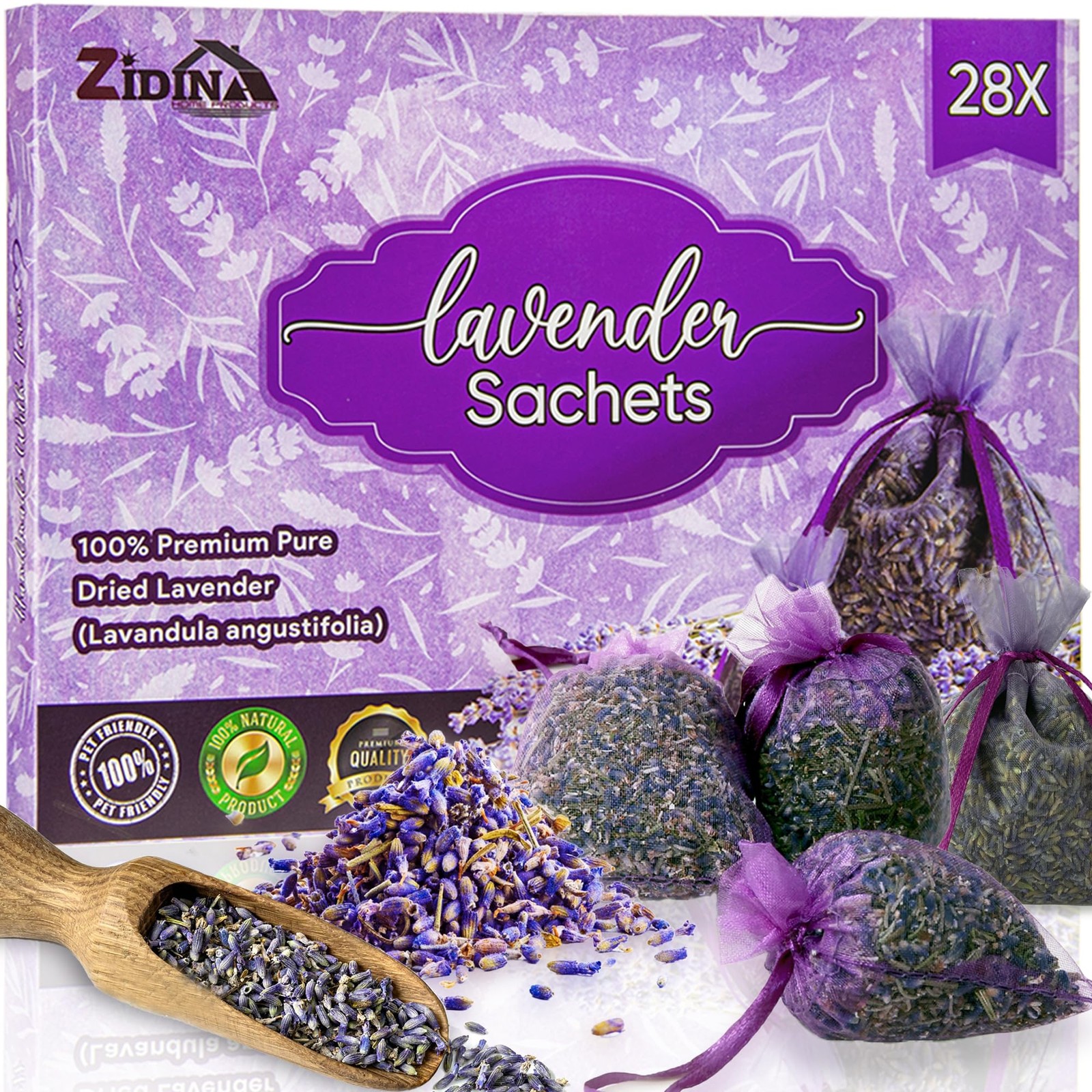 ZIDINA Lavender Bags for Wardrobes 28 Pack - Dried Sachets 28
