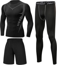 3 Pezzi Completo Palestra Uomo, Completo Corsa Uomo Running Tuta Compressione Uo
