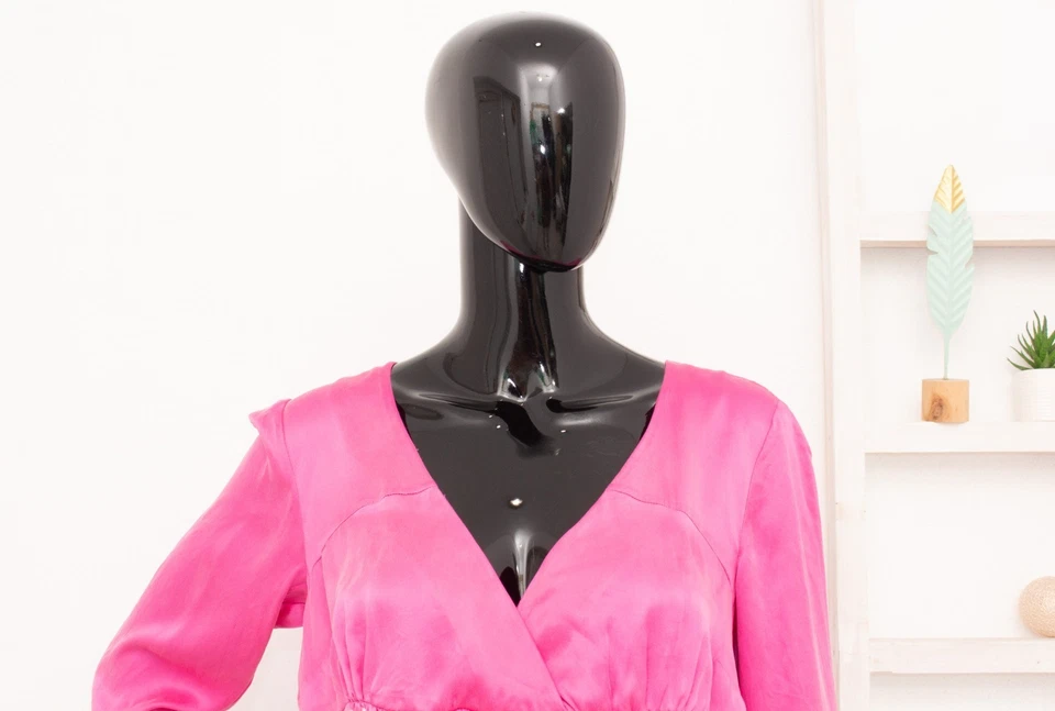 ODD MOLLY Blouse Pink 100% Silk Satin Embroidered Shirt Half Sleeves 2 M - Image 2 of 4