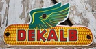VINTAGE DEKALB PORCELAIN SIGN OLD CORN FEED SEED FARM GRAIN FARMING 23" SUPPLY