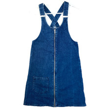 Denim Overall Jean Cross Back Straps Full Zip River Island Skirtall Dress S 