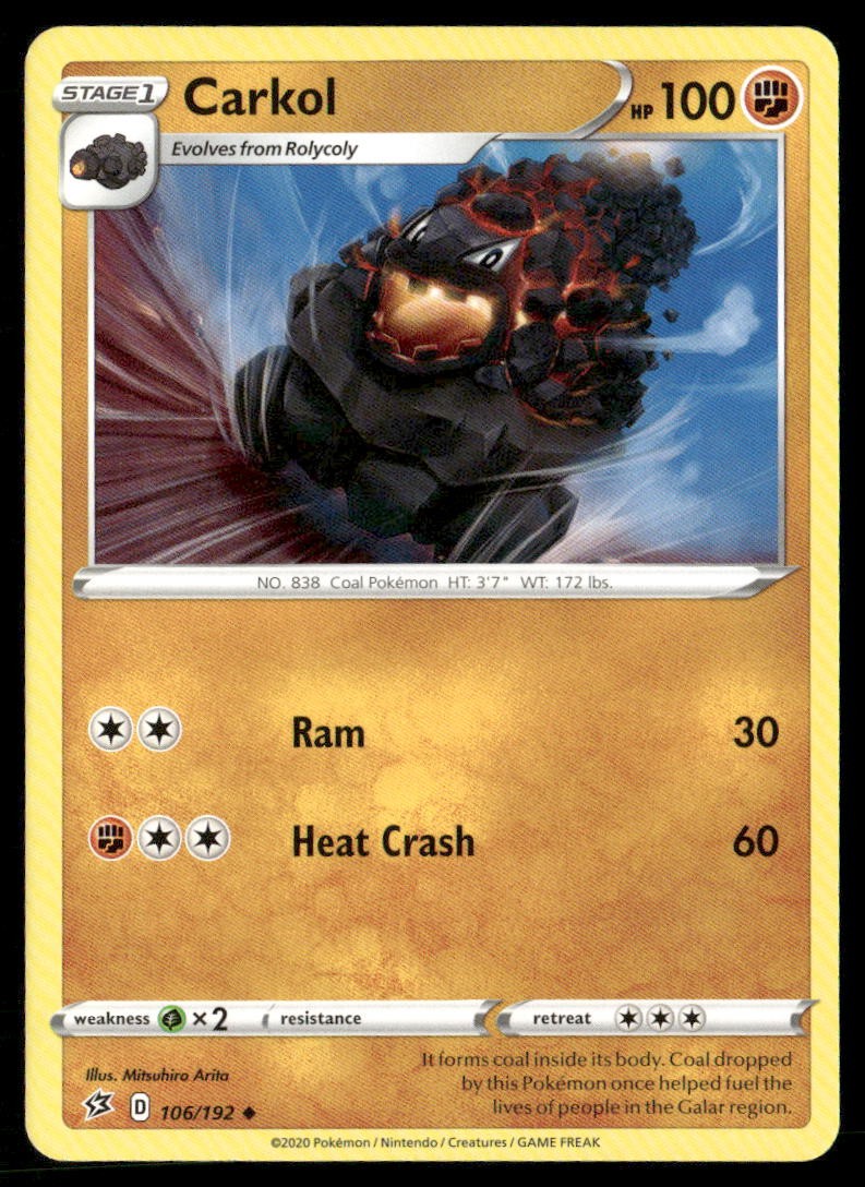 Carkol Rebel Clash 106/192 Uncommon Pokemon Near Mint