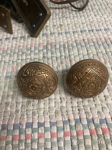 Antique/Vtg Eastlake Victorian Solid Brass or Bronze Pr Doorknobs Front Pattern