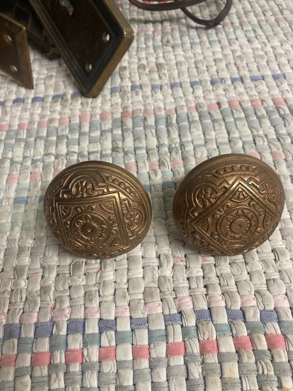 Antique/Vtg Eastlake Victorian Solid Brass or Bronze Pr Doorknobs Front Pattern