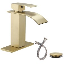 Gold Bathroom Faucet, Waterfall Bathroom Sink Faucet, Single Hole Deck Mounte...