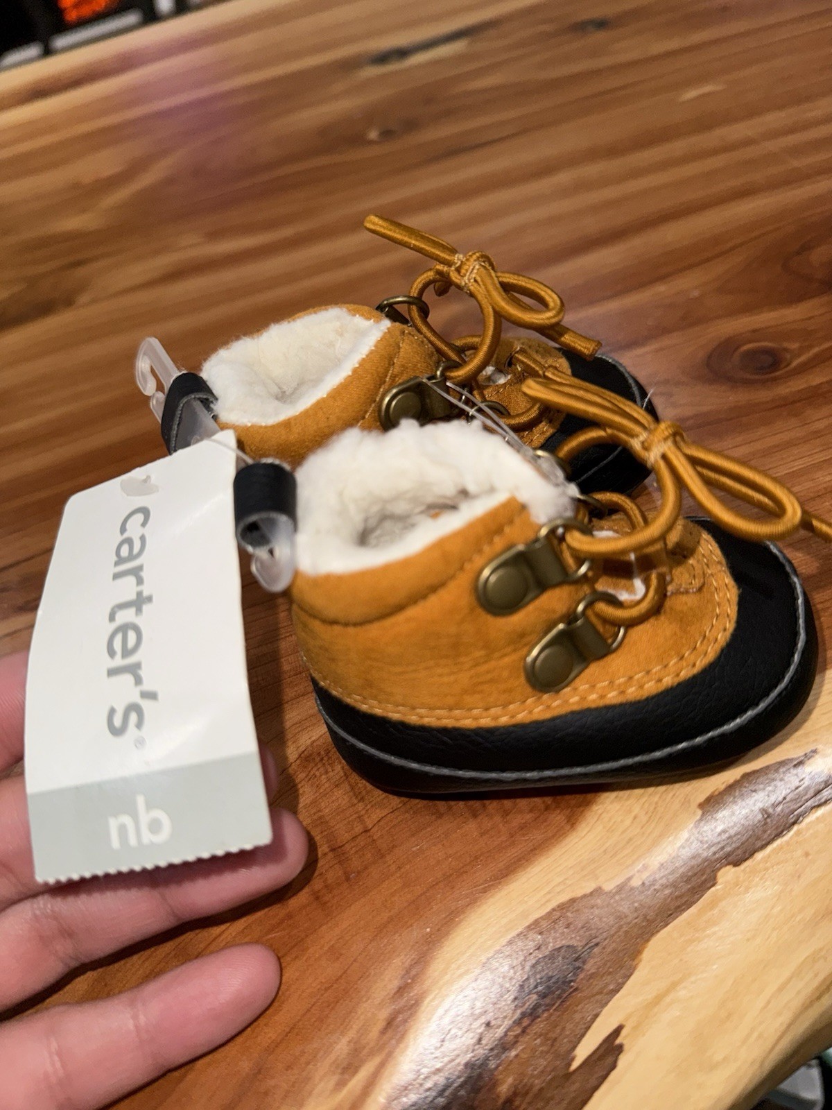 Carters Baby  Newborn Tan & Black Soft Sole Duck Boots NWT