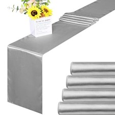 4 Pack Satin Table Runner 12 x 108Inch Long Bright Silk and Smooth Silver Gray