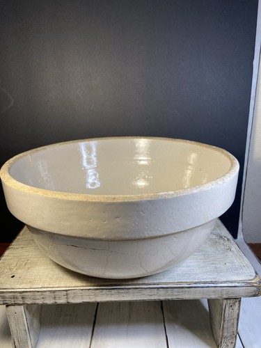 Large Antique Stoneware Crock Dough Bowl Primitive Farmhouse Decor Rustic - 第 1/11 張圖片