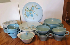 VTG 41 Piece Set Of Mid Century Texas Ware Blue Rose Melamine Melmac Dinnerware