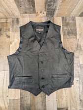 Mens Wilson  s Black Leather Vest 100 Leather Front Nylon Back Size XL Button Up