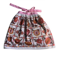Vintage 1970s Sayco Towel Apron, Pink Waist Tie, Fruit & Floral Print
