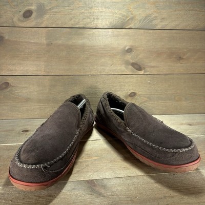 ll bean mens size 11 slippers brown suede mountain sherpa 