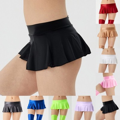 Brand New Short Skirt Shiny Holiday Party Pool Sexy Skater Solid Color