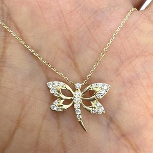 Authentic 1.45Ctw Round Cut Dragonfly Moissanite Pendant 14k Yellow Gold Plated For Women.