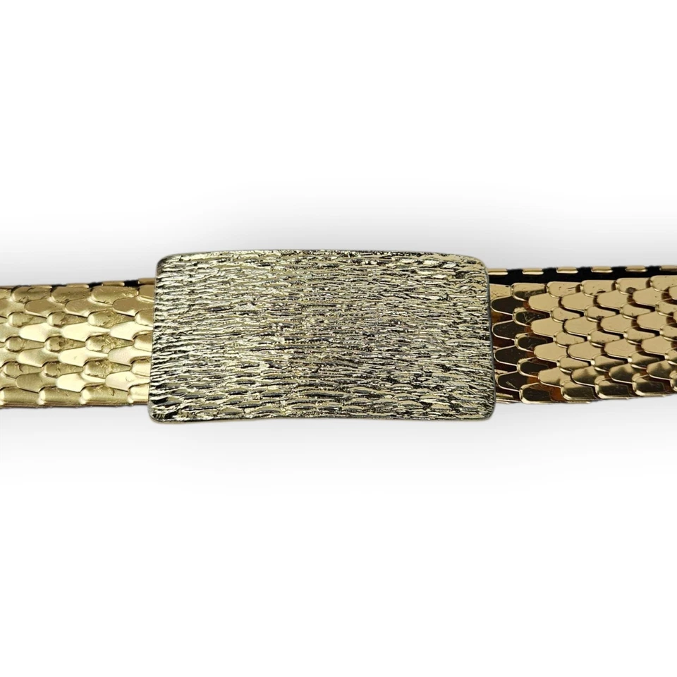 Vintage Fish Scale Belt Shiny Gold Tone Flexible Stretchy Stretch Womens 25"-30" - Image 3 of 4