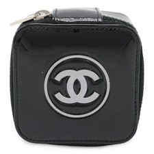 Chanel Coco Mark Enamel Pouch Women Black One Size