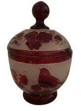 Vintage Bohemian Ruby Red Frosted Jar With Lid
