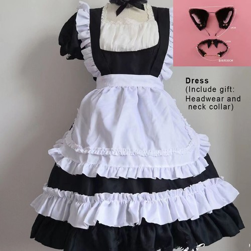 Women Sexy Vintage Sweet Girl Pink Lolita Dress Kawaii Cute Maid Uniform Outfit - Picture 23 of 26