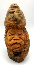 Carved Wood Old Man Face Tree Spirit Sculpture Statue Signed CHR 8.5"