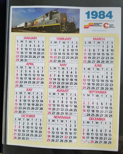 1984 Seaboard System Chessie CSX Railroad Calendar - FREE SHIP