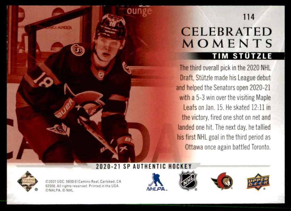 2020-21 SP Authentic Tim Stutzle #114 - Image 2 of 2