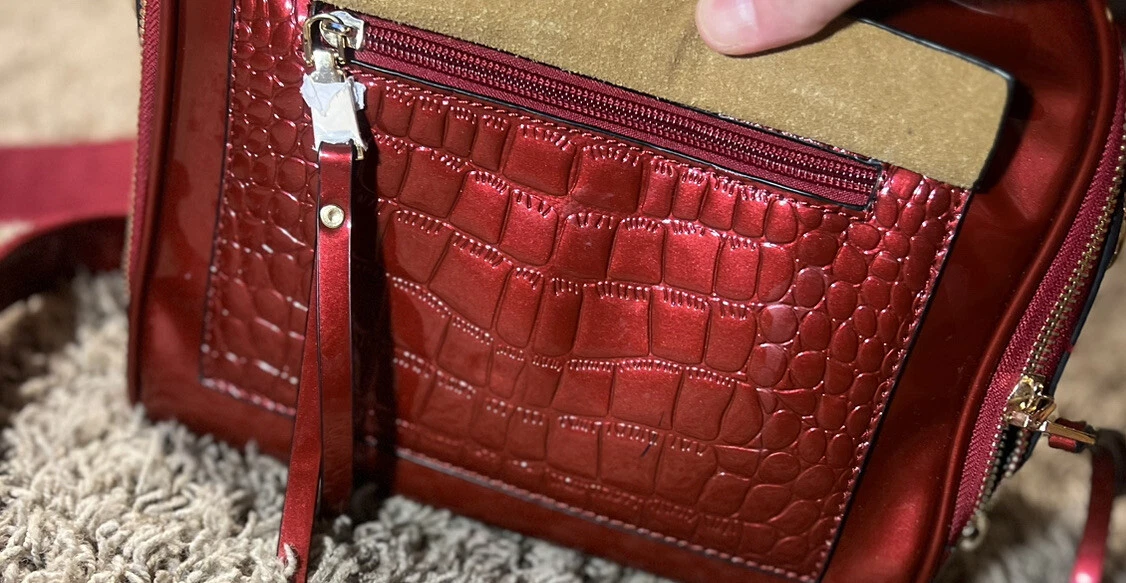 New Lucien Hanna Womens Red Crossbody Bag Patent Leather Shoulder