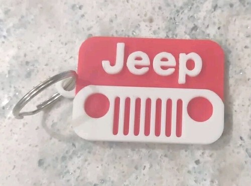Jeep Wrangler Grill Logo Red/White Keychain Custom Colors Available