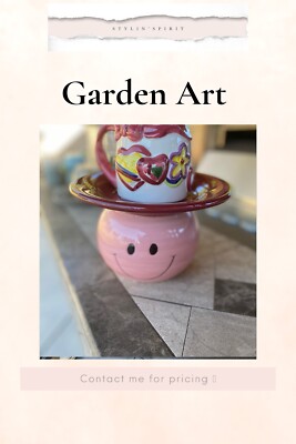 Whimsical Garden Art - Statue - Topiary -  Repurposed Dishes And Ceramics Smile