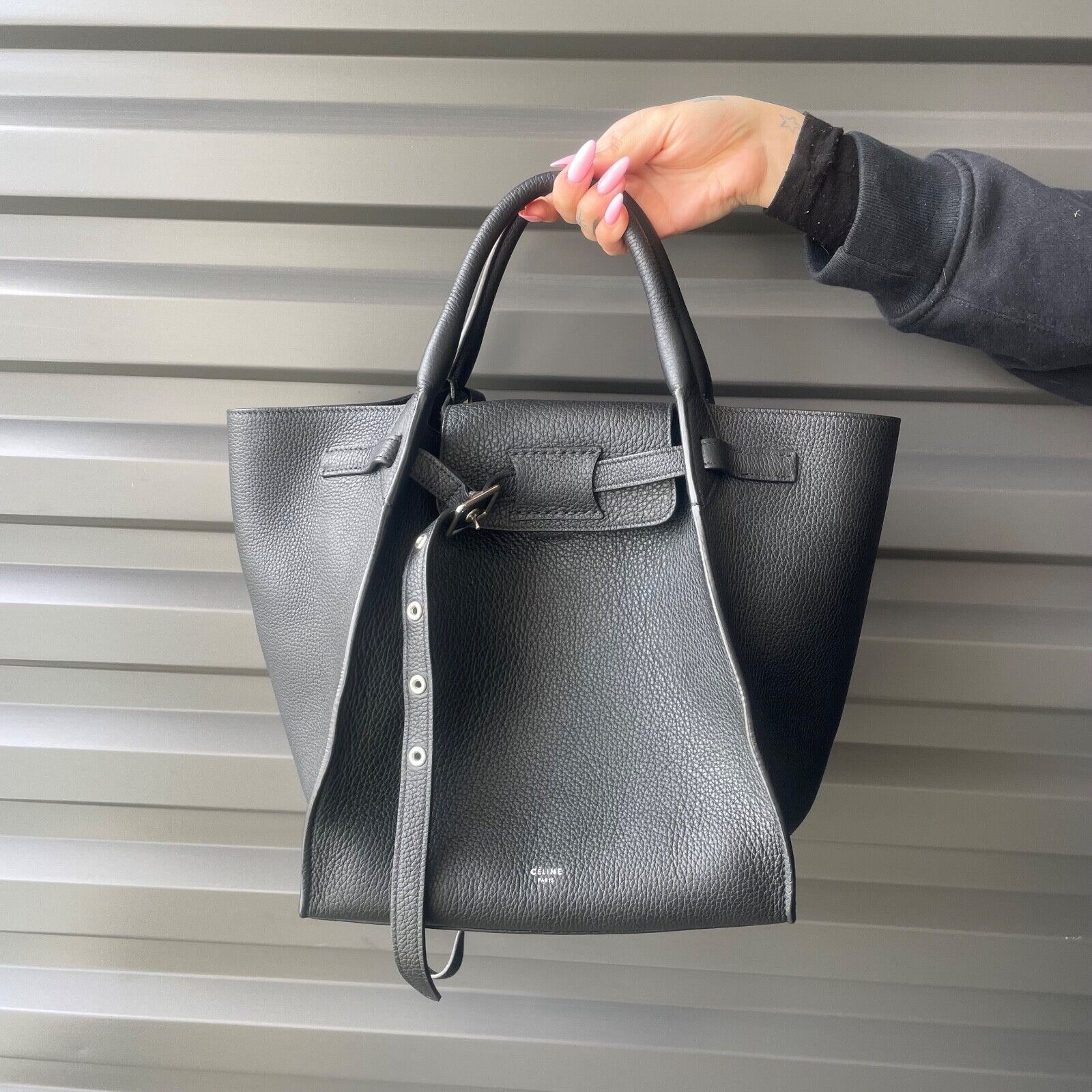 CELINE Black Grained Calfskin Leather Small 