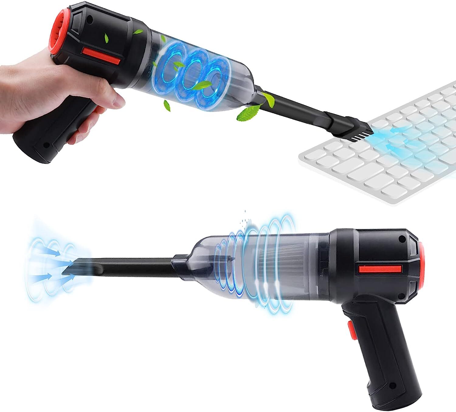 2 in 1 Elektrische Staubgebläse Druckluftspray, 3 Gang Mini Staubsauger, Bürogeräte mit Reinigungspinsel, PC Reinigungsset, Air Duster Luftdruckspray für Tastatur, Laptop, Sofa, Auto, Bürogeräte
