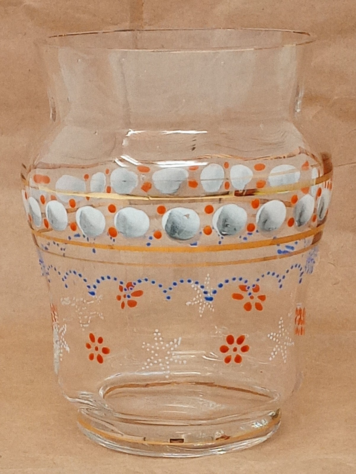 Antique Art Glass Vase Blown Hand Painted Enamel Clear 4.5" tall