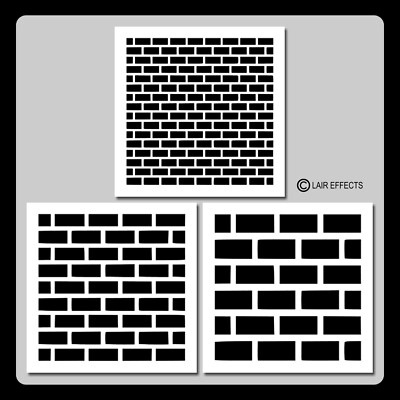Set of 3 Seamless Brick Wall Texture/Pattern STENCILS 6 X 6 each Airbrush/Craft