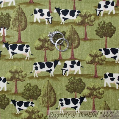 BonEful FABRIC FQ Cotton Quilt Green Tree B&W Folk Art Dot Country Farm Market S