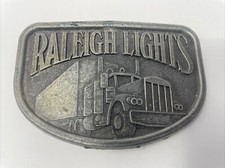 Raleigh Lights Belt Buckle Semi Truck Trucker Pewter Vintage