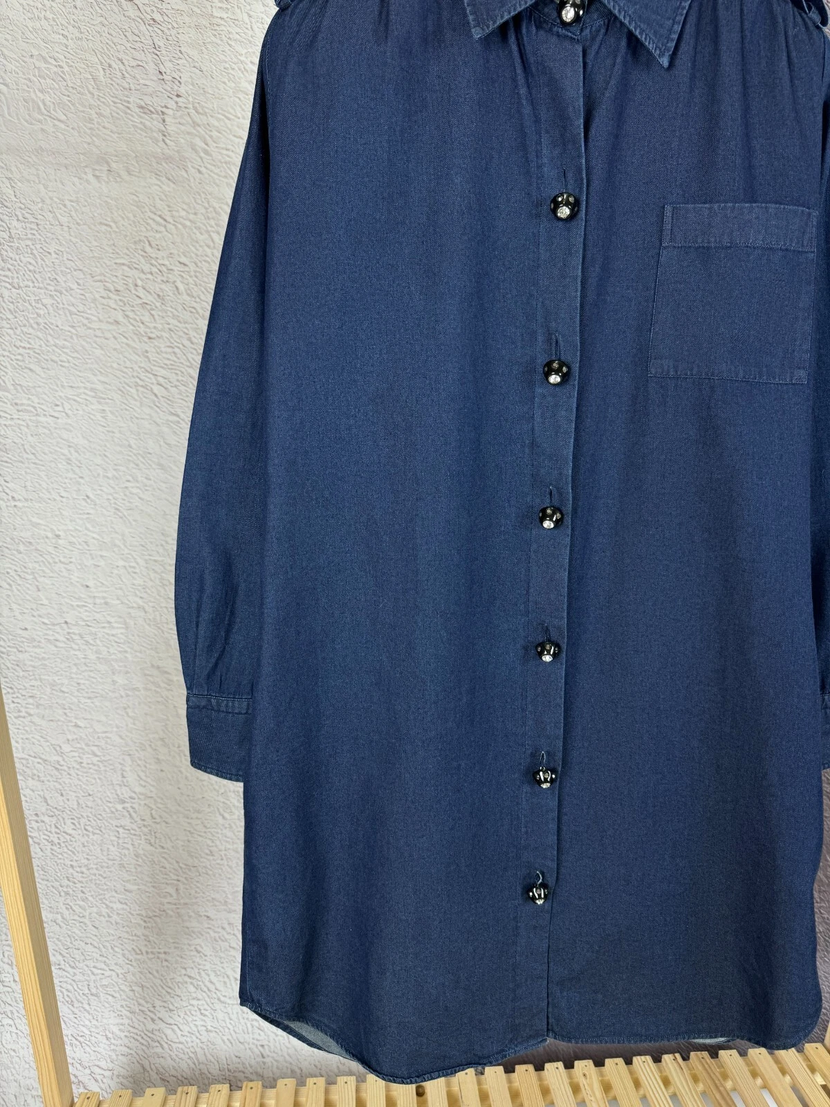 Abito tunica camicia lunga cotone blu Lanvin x Acne Studios