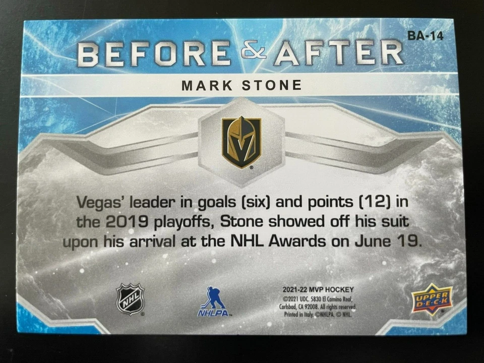 Mark STONE 2021-22 Upper Deck MVP Before & After BA-14 Vegas Golden Knights - Image 2 of 2