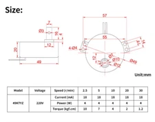 5 Adet 49KTYZ Senkron AC Motor 220V Yönsüz 4W + 2,5 rpm