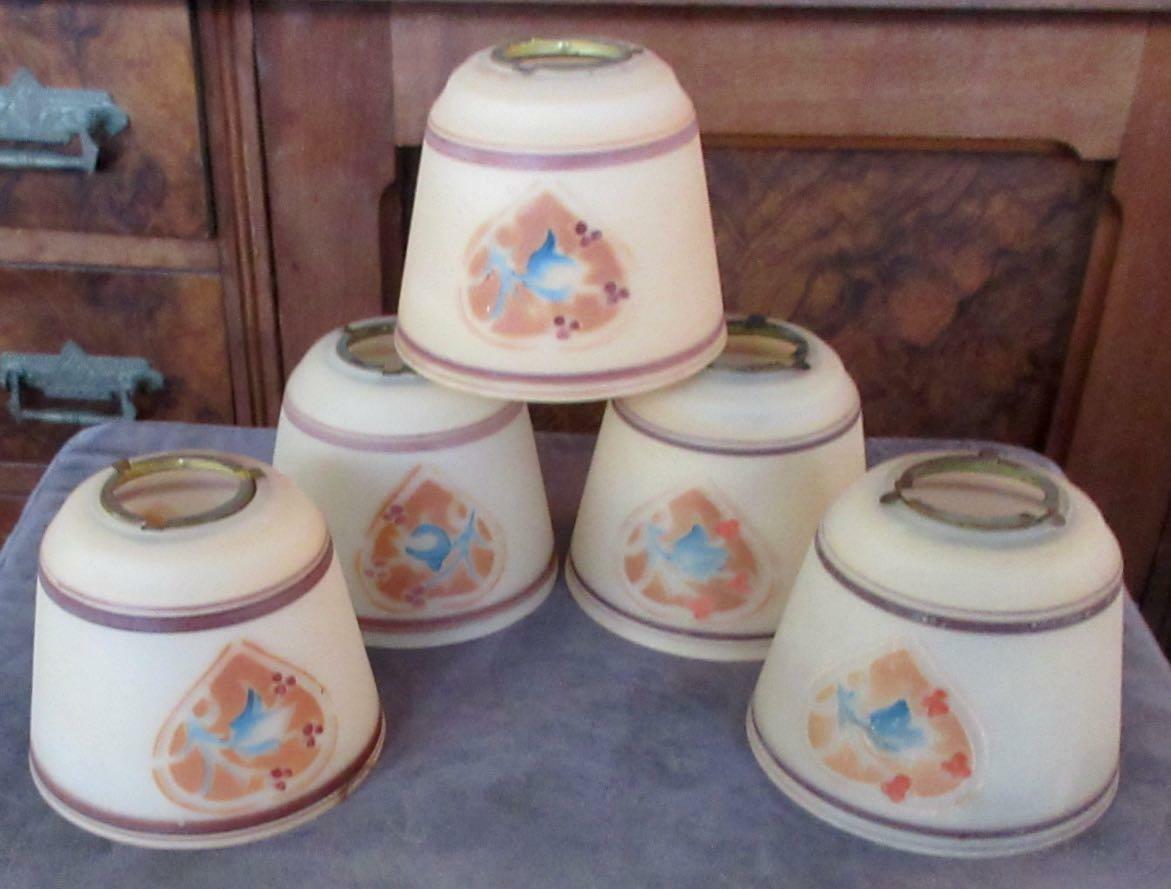 Set of Five Victorian Hand Painted Glass Lamp Shades eBay