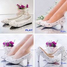 Pearls bridal crystals wedding high heel low heel flat bridesmaid prom shoes