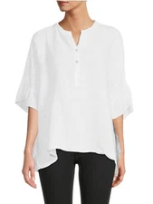 Saks Fifth Avenue 100% Linen Ruffle Boxy Oversized  White Blouse Size Xl 