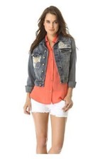 $388 Made in USA Current/Elliott, The Tack Trucker Denim Jacket, Blue, 0
