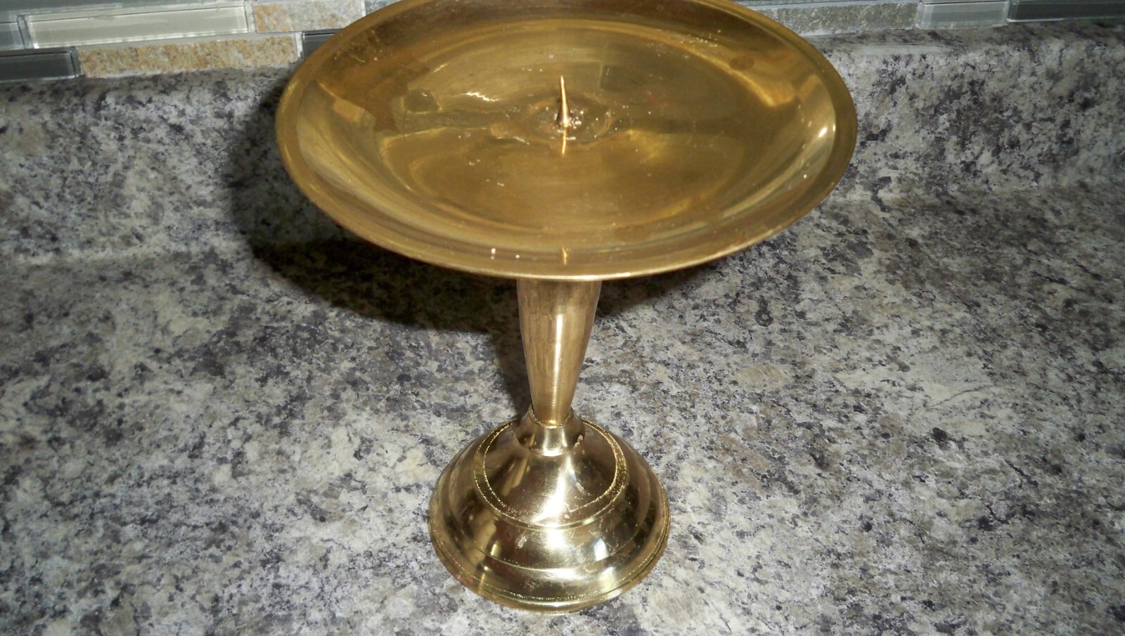 Hosley Solid Lacquered Brass Pillar Candle Holder 7" tall