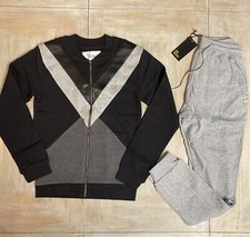 Mens Tracksuit Black Large Track Top & Joggers Set PU Trim RRP £55 King Kouture