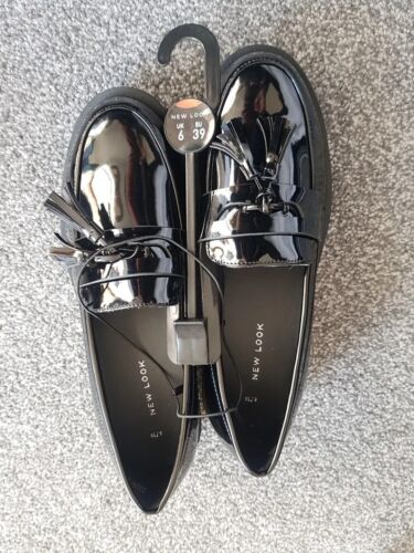 New Look Ladies Size 6 Shoes Black Vegan Loafer Patent Work School Rrp £33 New - Picture 1 of 6