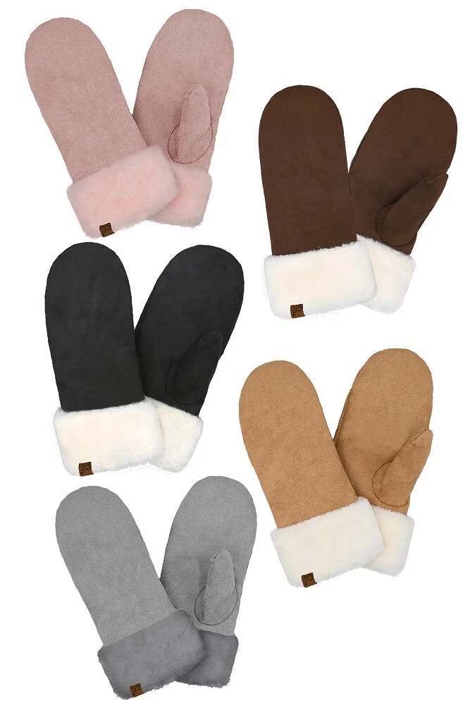 C.C Exclusive Women's Winter Suede Mitten with Faux Fur Cuff Winter Gloves