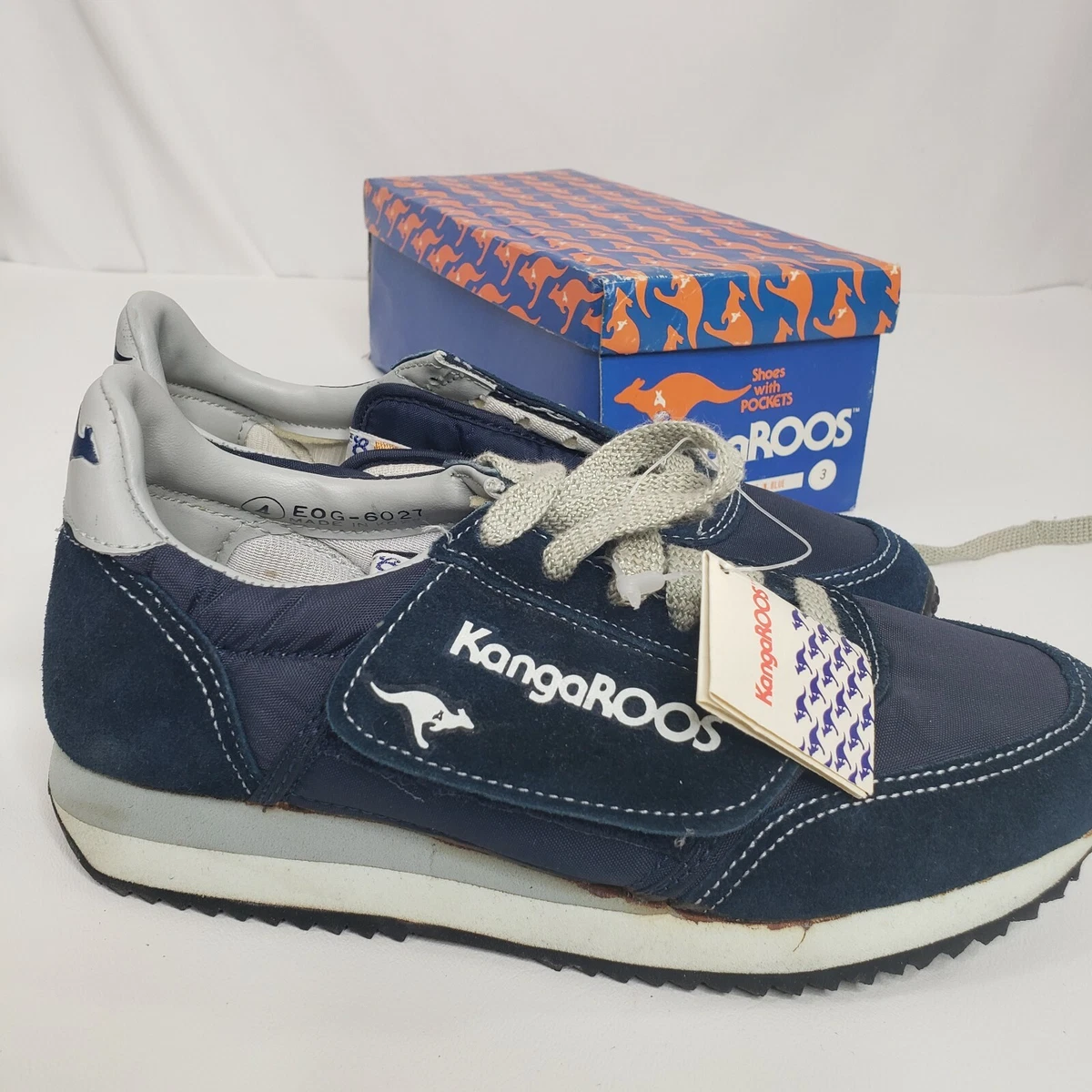 Vtg 80s KangaRoos Tennis Shoes 4 NOS with Box Navy Blue EOG 6261 Pocket